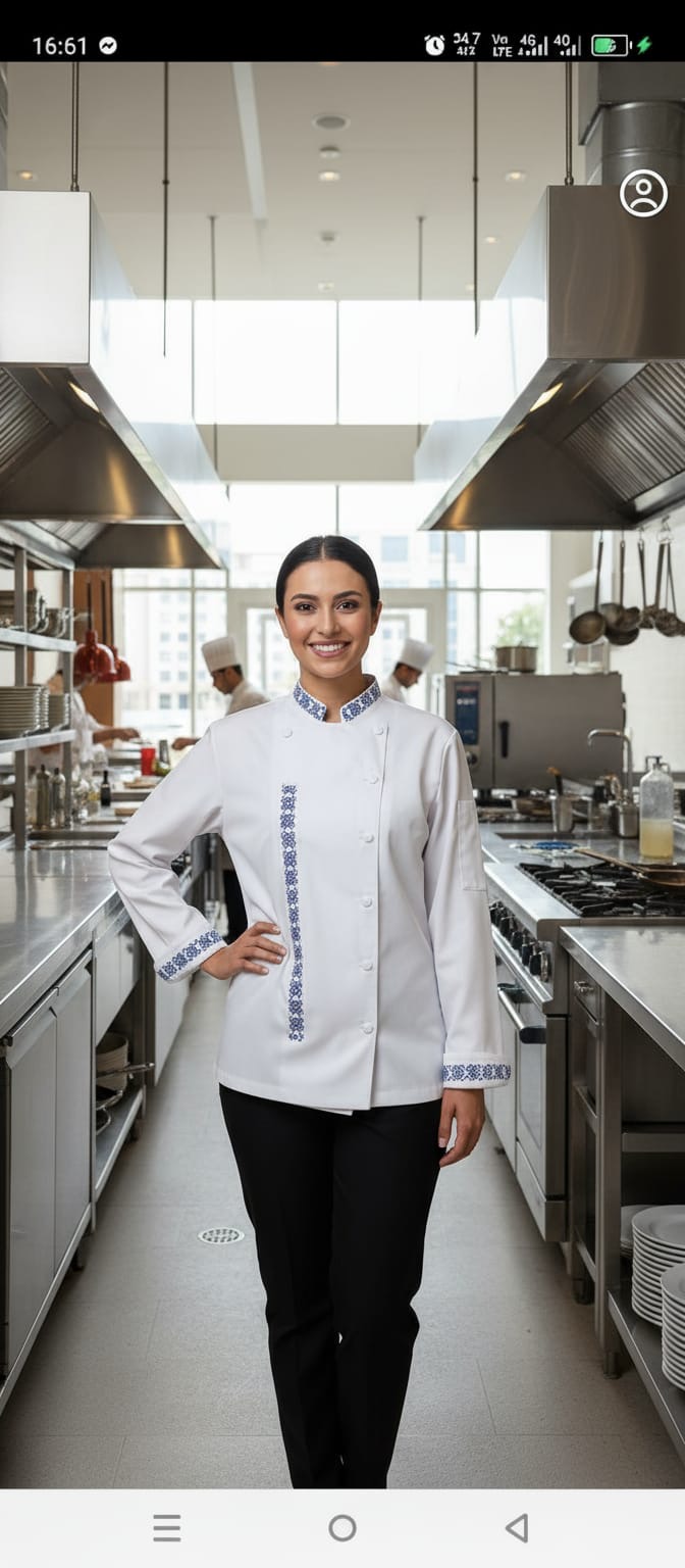 Veste chef brodée motif bleu