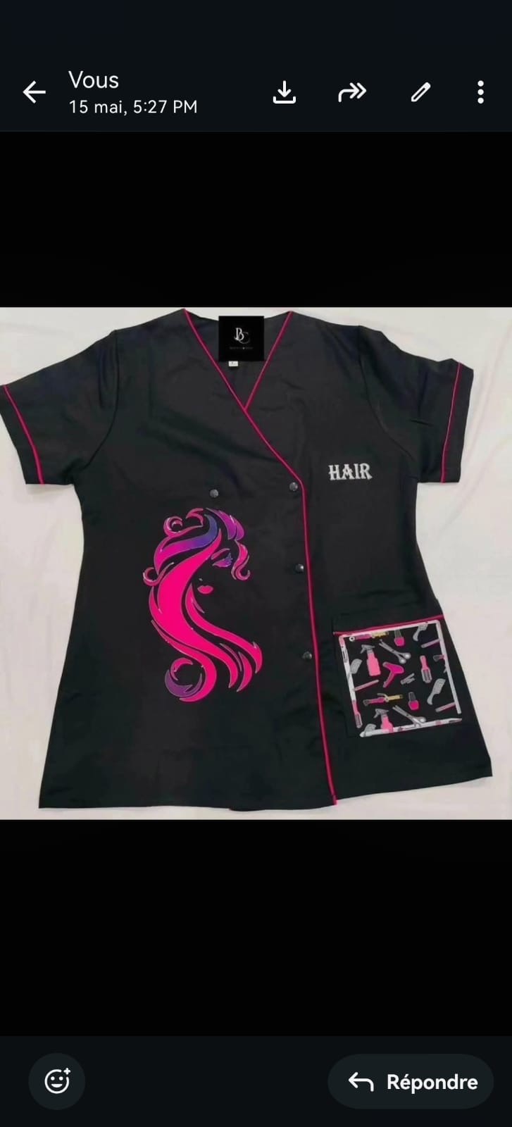 Tunique coiffure noire & rose