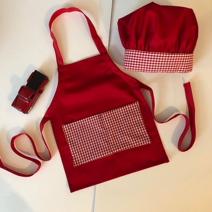 Tablier & toque enfant rouge vichy