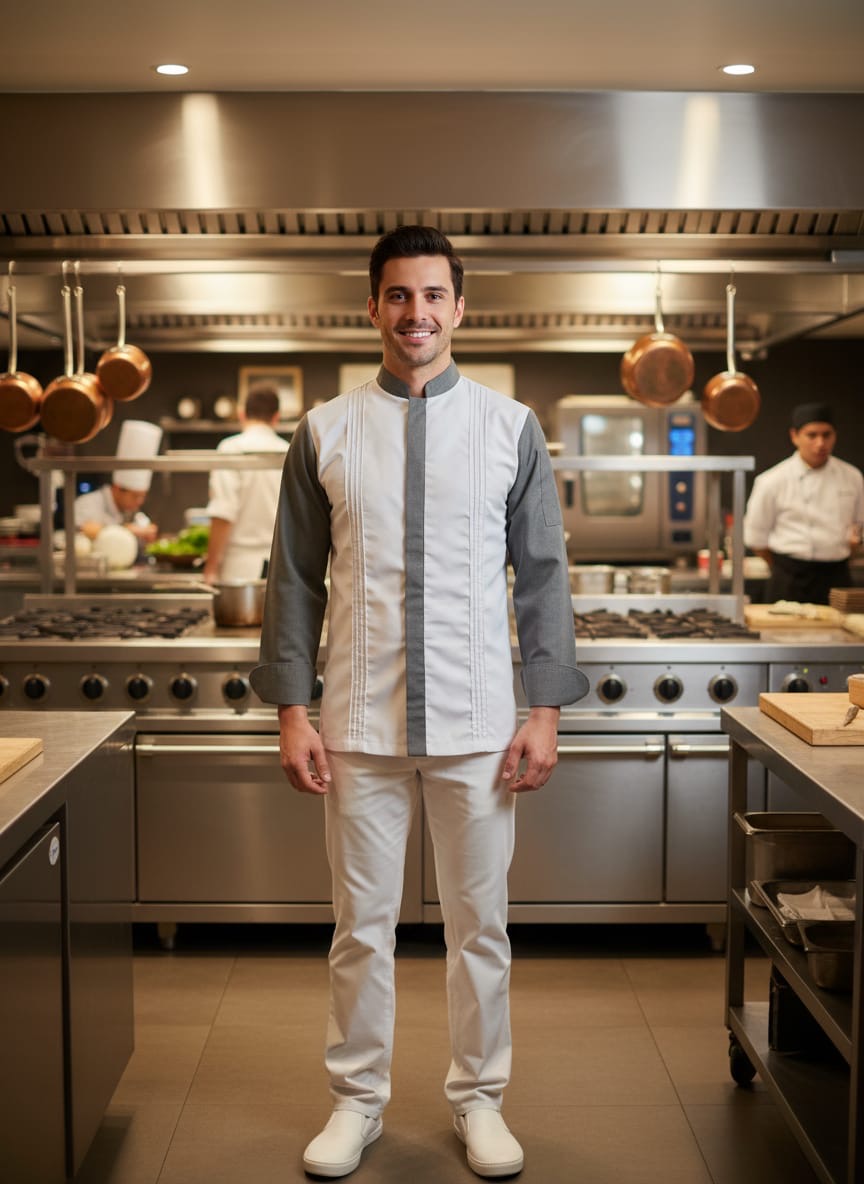 Veste chef bicolore blanc & gris